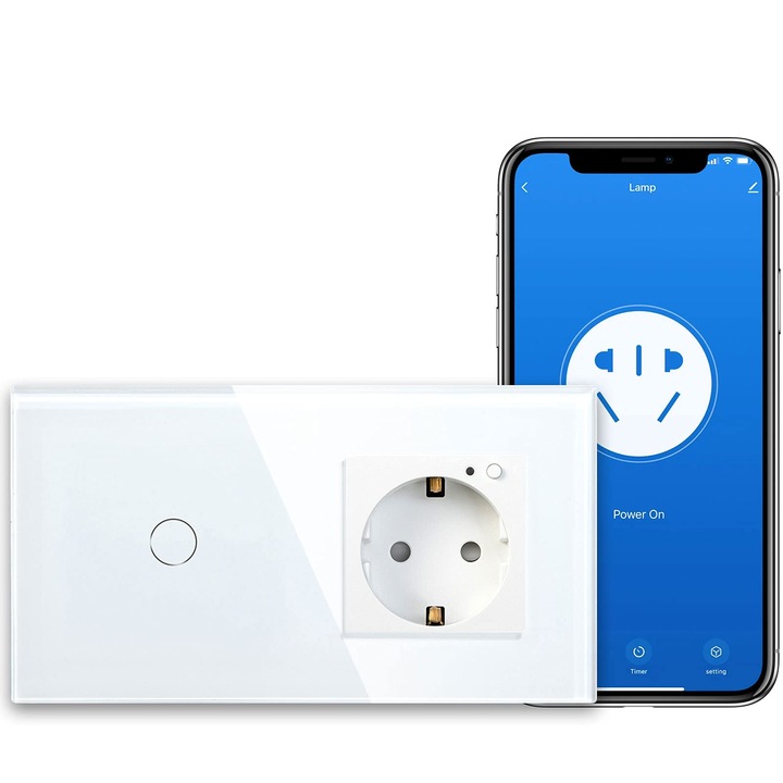 Bseed Wifi Schuko контакт с Alexa Smart, 1-канален сензорен превключвател, съвместим с Google Home/Alexa/Smart Life/Tuya приложение, стенни контакти, изисква бял неутрален проводник