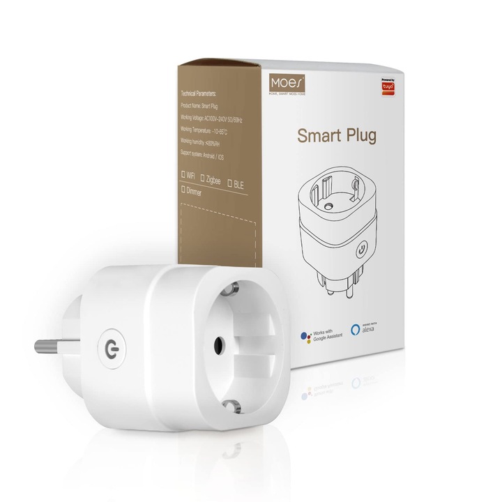 Moes Smart Dimmer Socket, 2.4 Ghz Wi-Fi контакт за димируеми LED, халогенни и крушки с нажежаема жичка, гласово управление с Alexa и Google Home