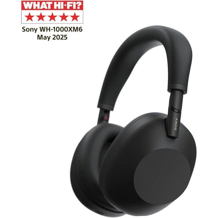 Слушалки Over the Ear Sony WH-1000XM6B, Wireless, Bluetooth, Hi-Res Audio, Noise cancelling, Автономия 30 часа, Микрофон, Alexa и Google Assistant, Сгъваем дизайн, Черен