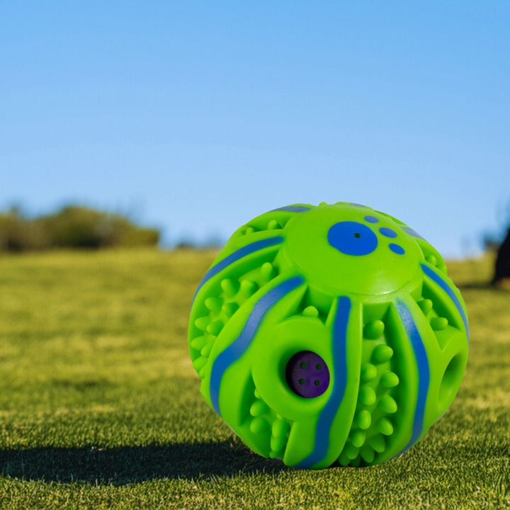 Minge interactiva pentru caini, Shenzen, Sunete, 14 cm, Verde