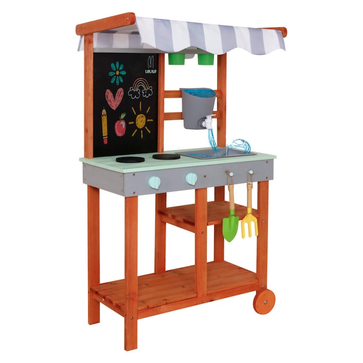 Bucatarie de gradina pentru copii din lemn LULILO Sable cu roti si accesorii, 116cm