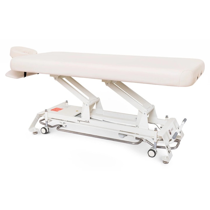 Pat de masaj electric Fabulo, Camino Flat, reglabil 52-98cm, suport cap ergonomic, culoare crem, dimensiuni 210x80cm