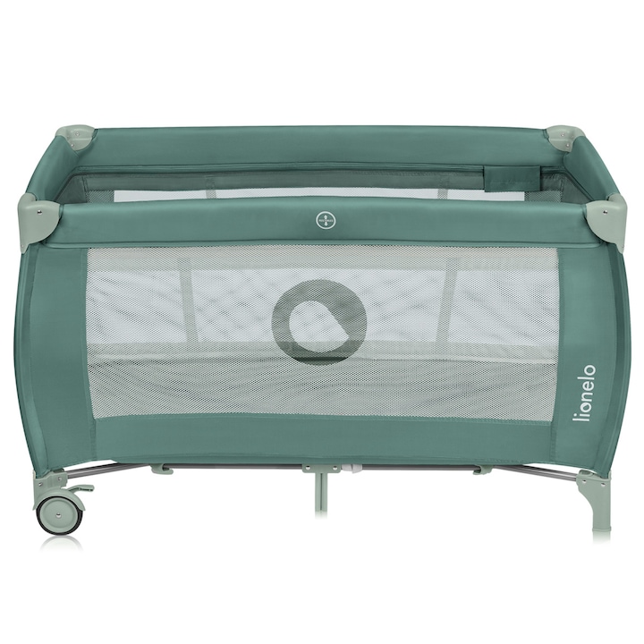 Patut pliant, Lionelo, Stefi Plus, Cu doua nivele, Cu intrare laterala cu fermoar, 2 roti, 120 x 60 cm, Conform cu standardul european de securitate EN 716, Verde Olive