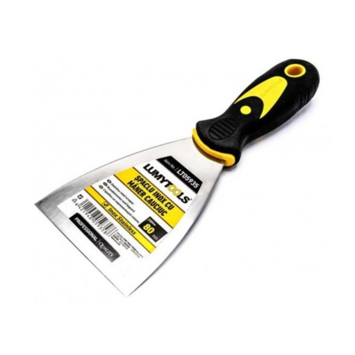 Spaclu profesional, Lumytools, inox, cu maner cauciuc, 80 mm, multicolor