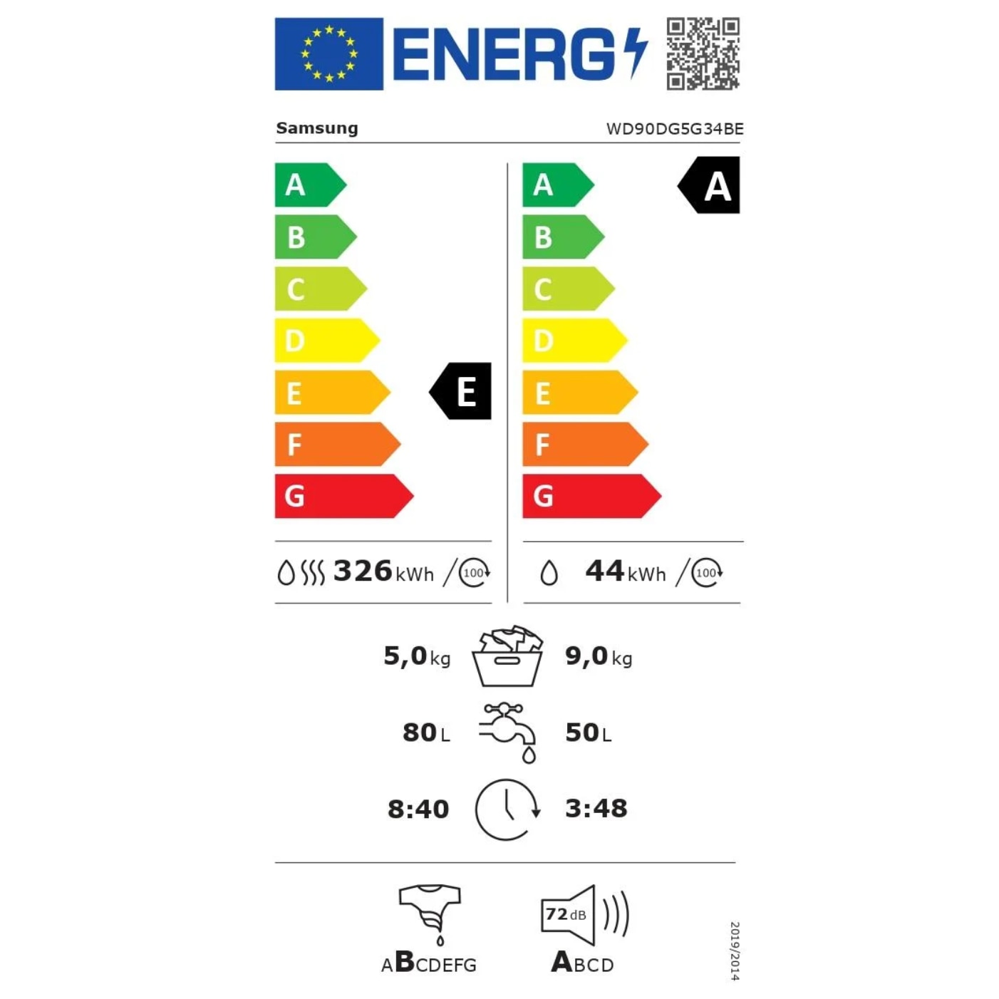 Masina de spalat cu uscator Samsung WD90DG5G34BEEG, 9/5 kg, 1.400 rpm