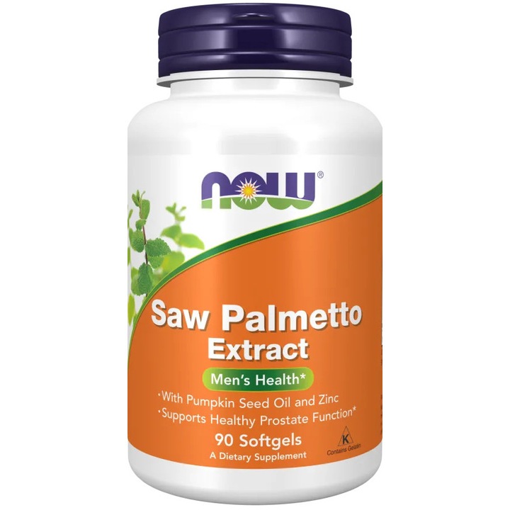 Extract de Saw Palmetto, Now Foods, 90 capsule moi, cu zinc si ulei de seminte de dovleac