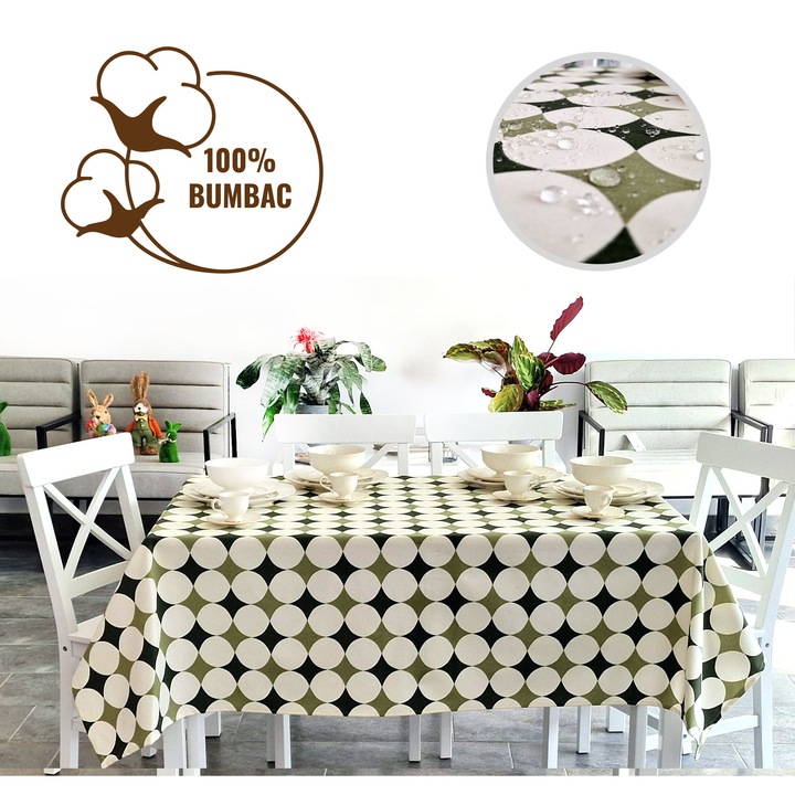 Kosztaszító terítő 100% pamut Átmérő 160 cm, Krémzöld Pöttyös