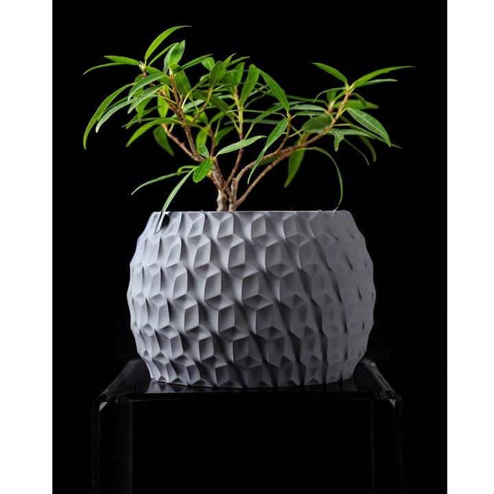 3D Антична Премиум Кръгла Саксия за Цветя 15 x 10.5 см, Сив Цвят