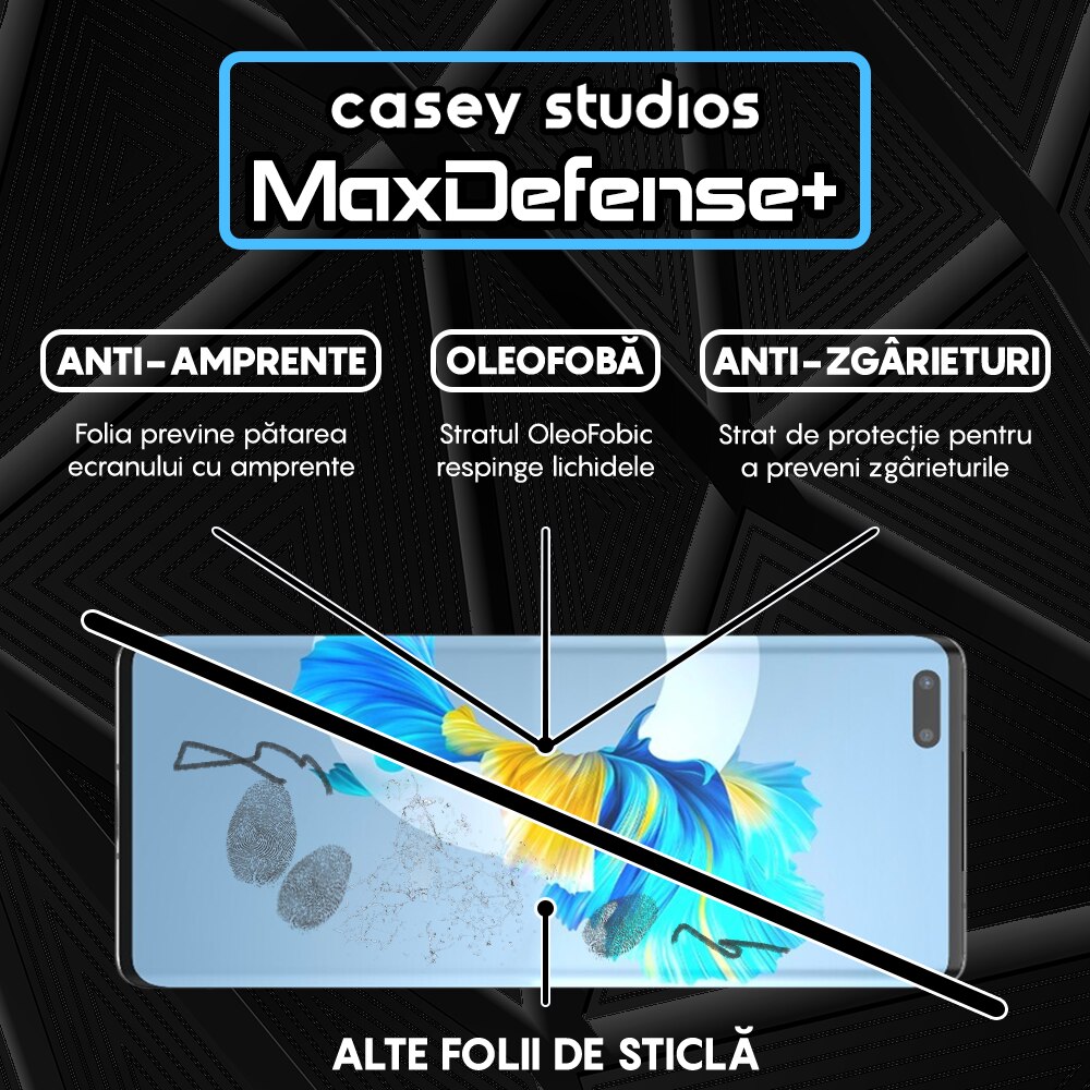 Folie Sticla CASEY STUDIOS™ compatibila cu Huawei Mate 40 Pro, Full Cover 3D, Full Glue, Duritate Militara, Ultra HD, Anti Zgarieturi, Anti Socuri, Margini Negre