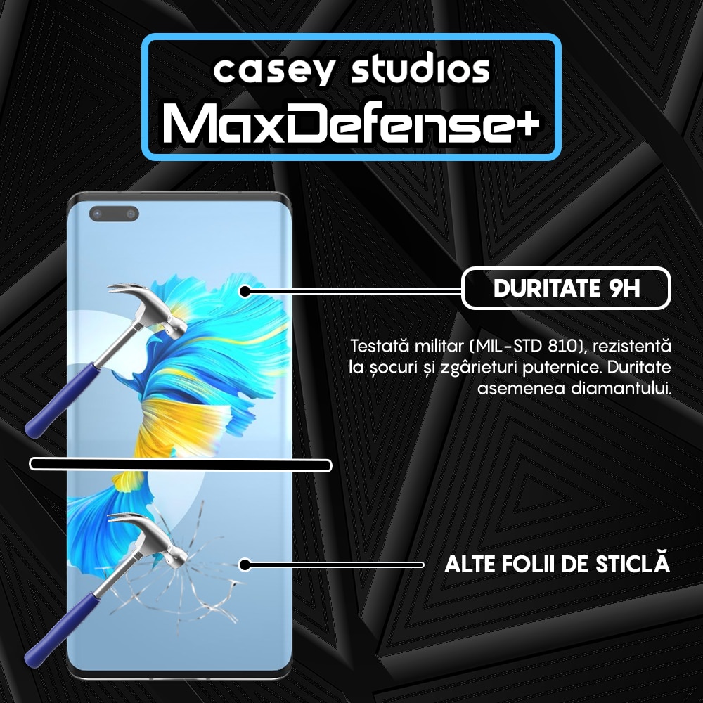 Folie Sticla CASEY STUDIOS™ compatibila cu Huawei Mate 40 Pro, Full Cover 3D, Full Glue, Duritate Militara, Ultra HD, Anti Zgarieturi, Anti Socuri, Margini Negre