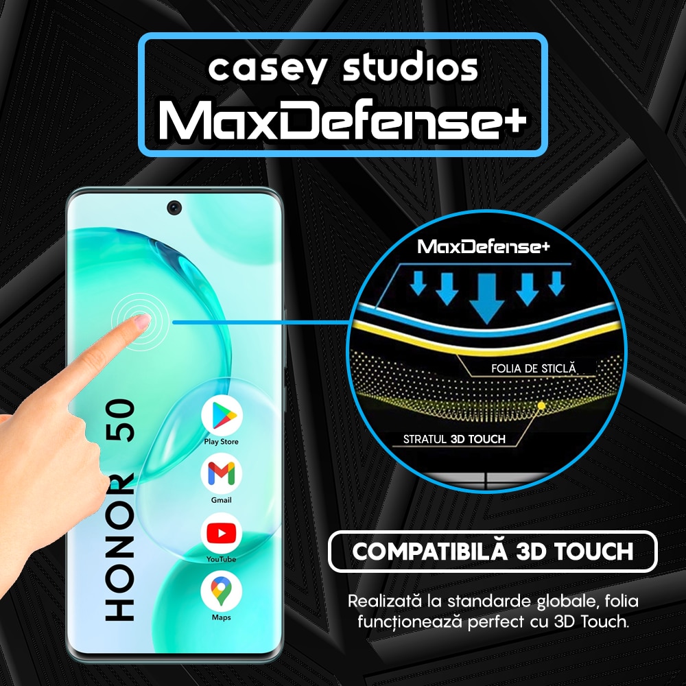 Folie Sticla CASEY STUDIOS™ compatibila cu Honor 50 / Huawei nova 9, Duritate Militara, Ultra HD, Anti Zgarieturi, Anti Socuri, Margini Negre
