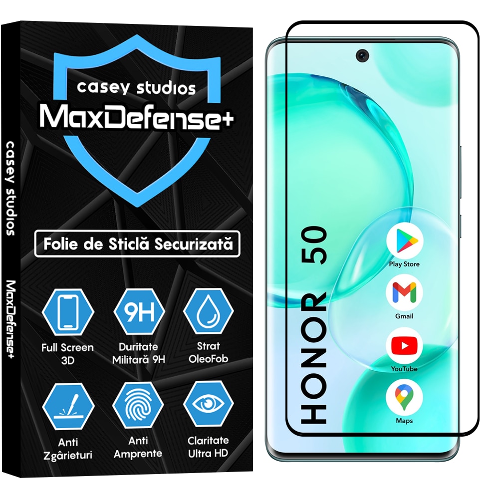 Folie Sticla CASEY STUDIOS™ compatibila cu Honor 50 / Huawei nova 9, Duritate Militara, Ultra HD, Anti Zgarieturi, Anti Socuri, Margini Negre