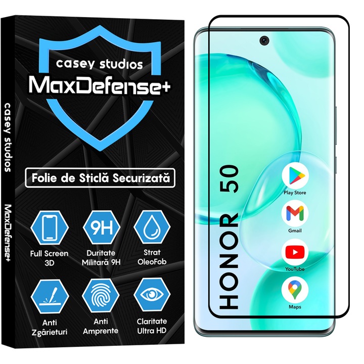 Folie Sticla CASEY STUDIOS™ compatibila cu Honor 50 / Huawei nova 9, Duritate Militara, Ultra HD, Anti Zgarieturi, Anti Socuri, Margini Negre