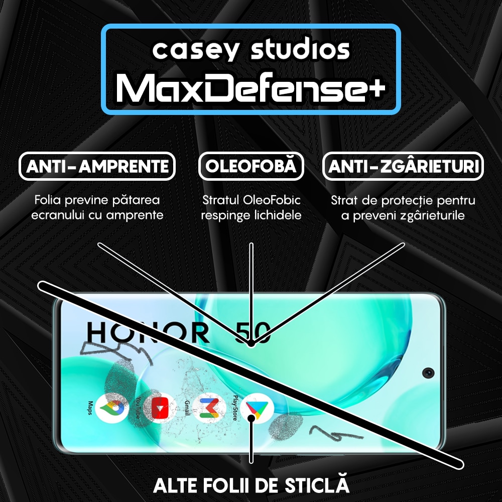 Folie Sticla CASEY STUDIOS™ compatibila cu Honor 50 / Huawei nova 9, Duritate Militara, Ultra HD, Anti Zgarieturi, Anti Socuri, Margini Negre