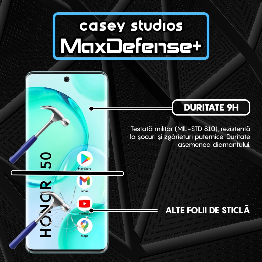 Folie Sticla CASEY STUDIOS™ compatibila cu Honor 50 / Huawei nova 9, Duritate Militara, Ultra HD, Anti Zgarieturi, Anti Socuri, Margini Negre