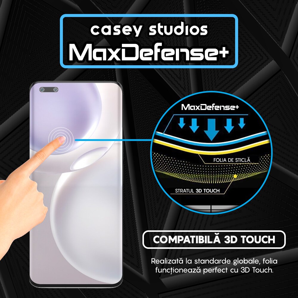 Folie Sticla CASEY STUDIOS™ compatibila cu Honor Magic 4 Pro, Full Cover 3D, Full Glue, Duritate Militara, Ultra HD, Anti Zgarieturi, Anti Socuri, Margini Negre