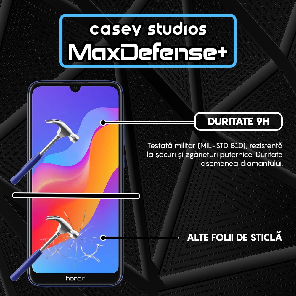 Folie Sticla CASEY STUDIOS™ compatibila cu Huawei Y6 2019 / Y6 Pro 2019 / Y6p / Honor 8A 2020, Full Cover 3D, Full Glue, Duritate Militara, Ultra HD, Anti Zgarieturi, Anti Socuri, Margini Negre