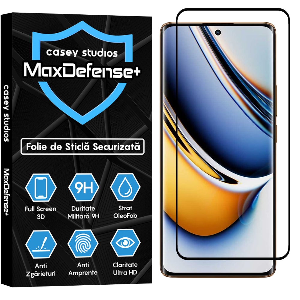 Folie Sticla CASEY STUDIOS™ compatibila cu Realme 11 Pro, Full Cover 3D, Full Glue, Duritate Militara, Ultra HD, Anti Zgarieturi, Anti Amprente, Anti Socuri, Margini Negre
