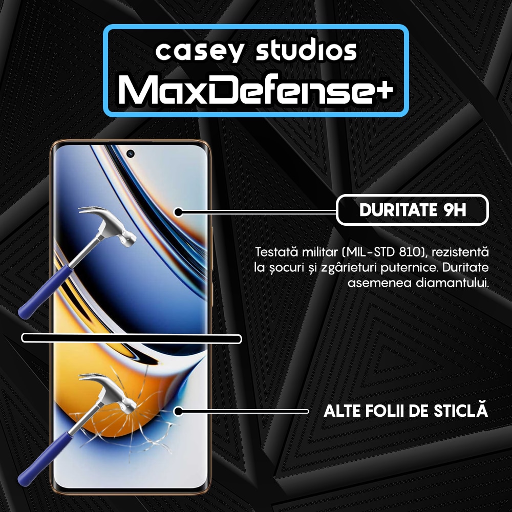 Folie Sticla CASEY STUDIOS™ compatibila cu Realme 11 Pro, Full Cover 3D, Full Glue, Duritate Militara, Ultra HD, Anti Zgarieturi, Anti Amprente, Anti Socuri, Margini Negre