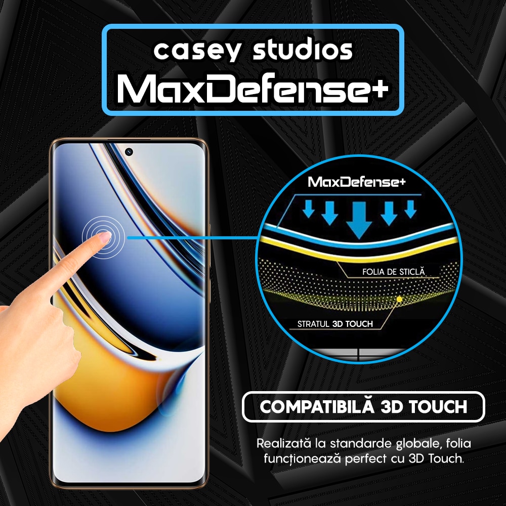 Folie Sticla CASEY STUDIOS™ compatibila cu Realme 11 Pro, Full Cover 3D, Full Glue, Duritate Militara, Ultra HD, Anti Zgarieturi, Anti Amprente, Anti Socuri, Margini Negre