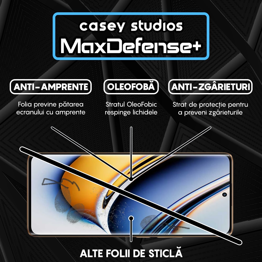 Folie Sticla CASEY STUDIOS™ compatibila cu Realme 11 Pro, Full Cover 3D, Full Glue, Duritate Militara, Ultra HD, Anti Zgarieturi, Anti Amprente, Anti Socuri, Margini Negre