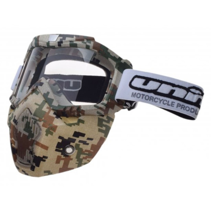 Ochelari motocross/atv/enduro Unit, model masca, lentila clara, culoare rama army