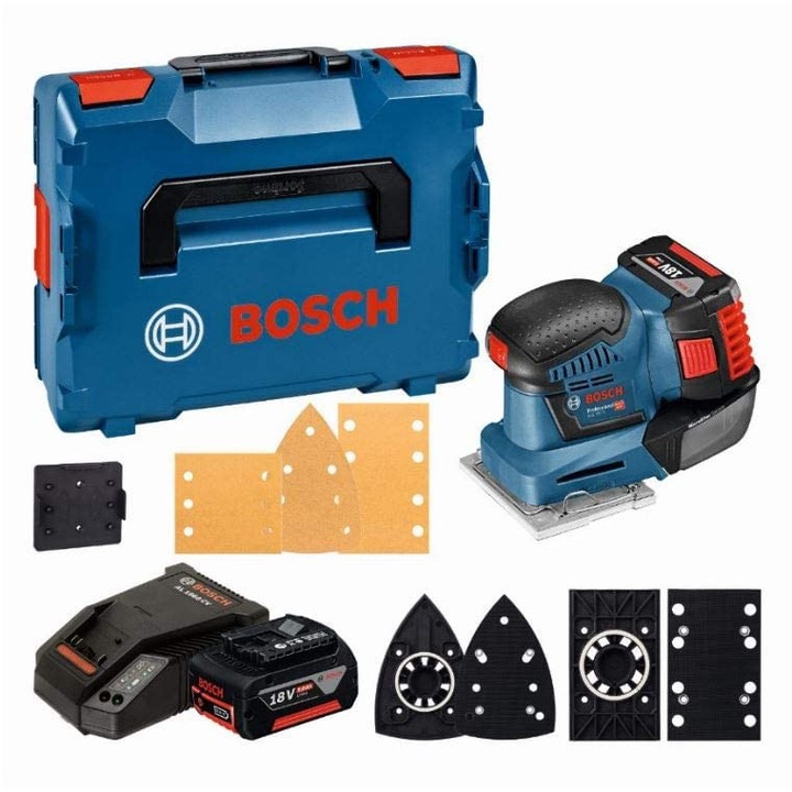 Slefuitor orbital Bosch, 18 V-10, 2x5,0 Ah, Albastru/Negru