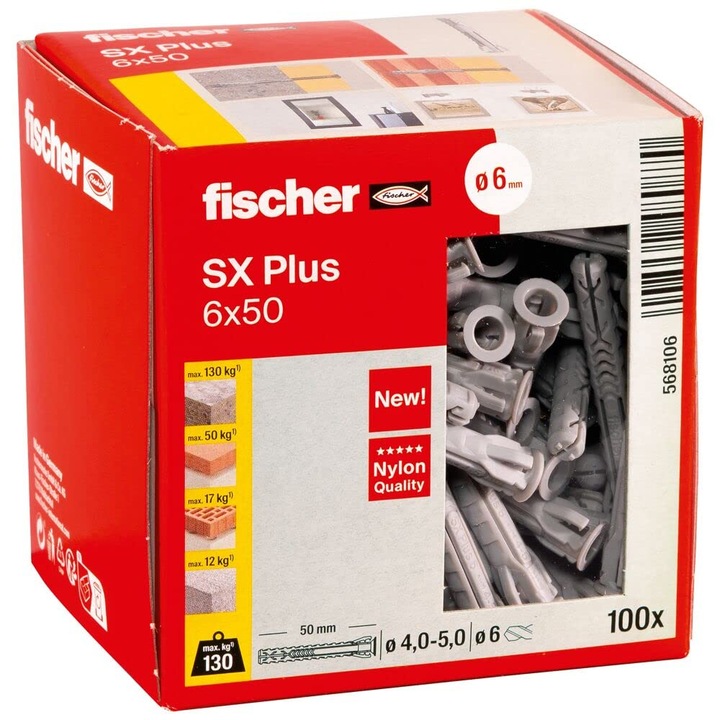 Suruburi Fischer SX Plus, 6,0x50 mm, set 100 buc.