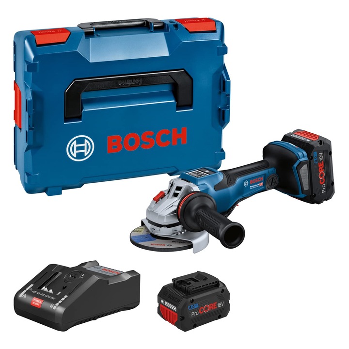 Polizor unghiular Bosch GWS 18V-15 PSC, set 2x8,0 Ah, acumulator