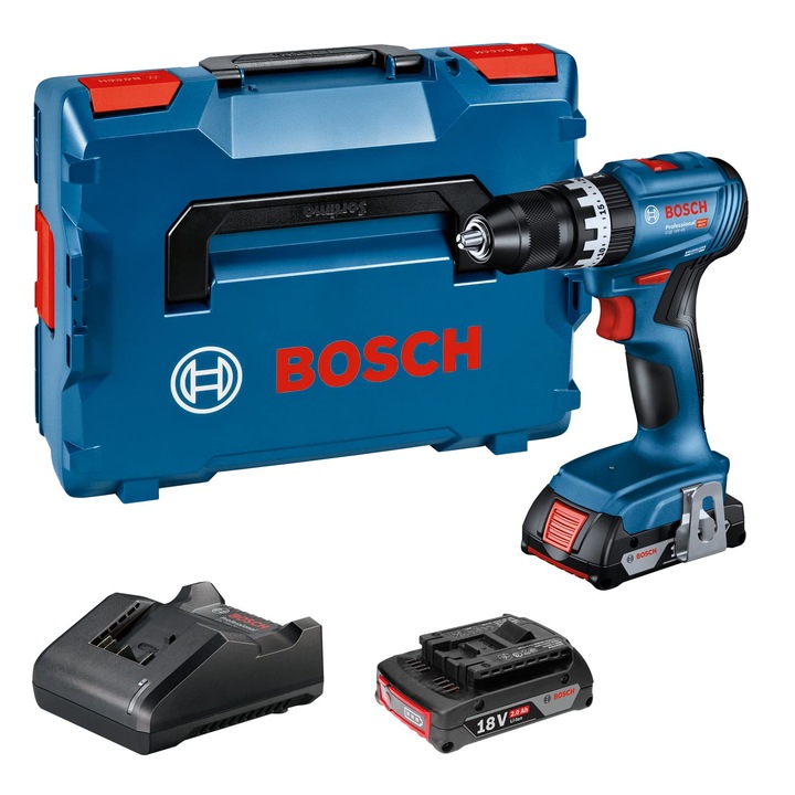Bormasina cu impact, Bosch GSB 18V-45, 18 V, 2x2.0 Ah, cutie depozitare