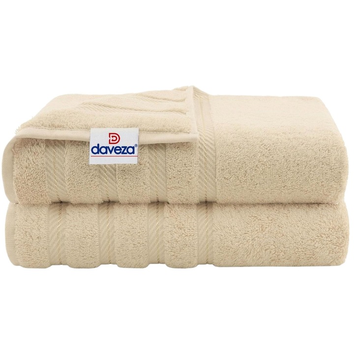 Set 2 Prosoape Premium Daveza, 600 GSM, 2 Prosoape de Baie 70×140 cm, 100% Bumbac Turcesc, Set Prosoape Bej