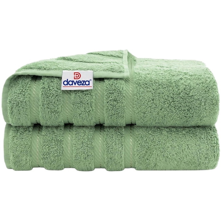 Комплект от 2 кърпи Premium Daveza, 600 GSM, 2 кърпи за баня 70x140 см, 100% турски памук, салвия зелен комплект кърпи