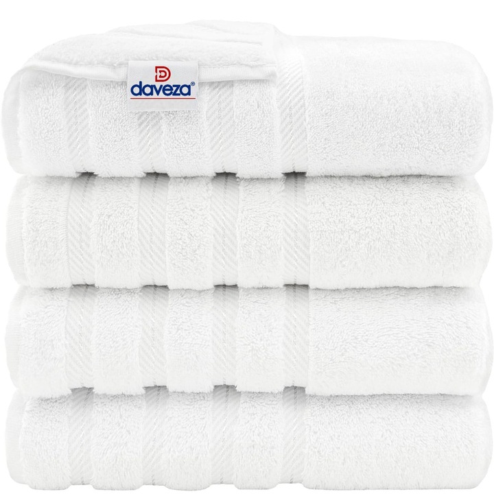 Комплект кърпи Daveza Premium от 4, 600 GSM, 4 кърпи за баня 70x140 см, 100% турски памук, комплект бели кърпи
