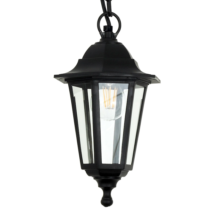 Lampa Retro Neagra cu Abajur Transparent, IP44, E27, 60W, 89 cm