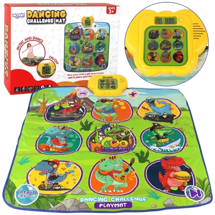 Covoras muzical Woopie Dinozauri, joc interactiv, colorat, 9 zone, 90x60cm