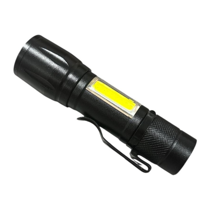 Lanterna COB + XPE LED, reincarcabila, 9.5cm, metalica, reincarcabila, AVI-4668