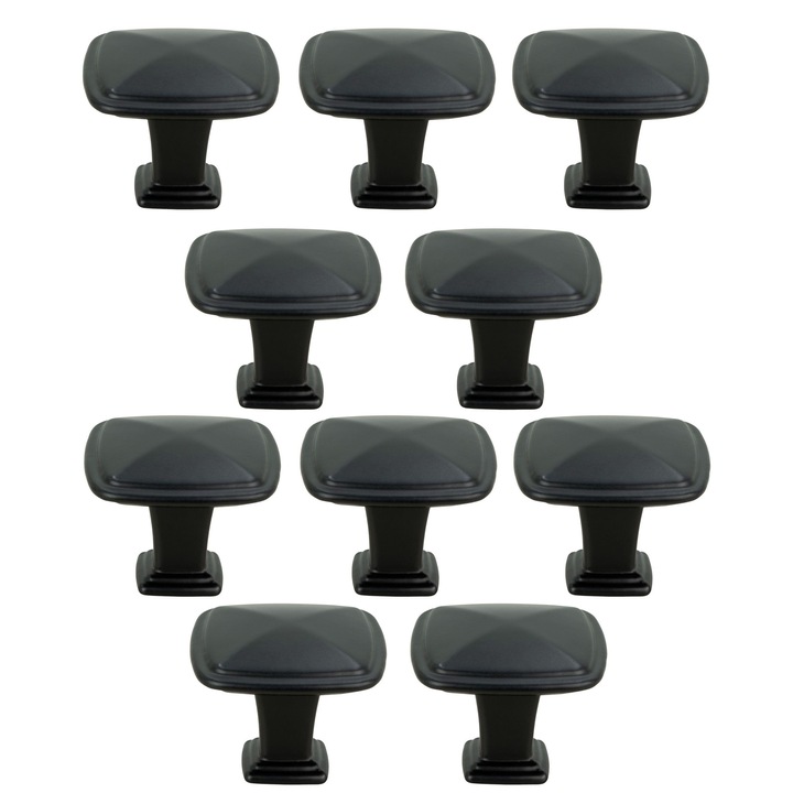 Set 10 bucati manere mobilier B&B patrate, aluminiu, negru mat, 3x3x2.5 cm