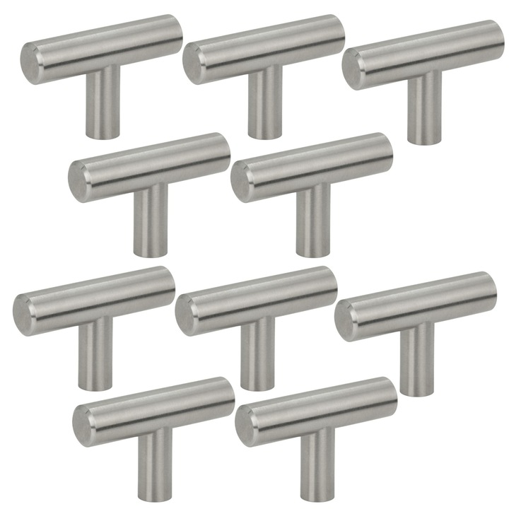 Set 10 sine metalice pentru mobila, B&B, argintiu periat, 5x1,2x3,2cm