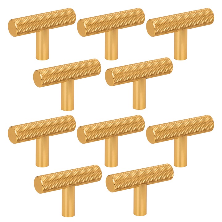 Set 10 x manere mobila, metalica, aurie, 5x1,2x3,2cm