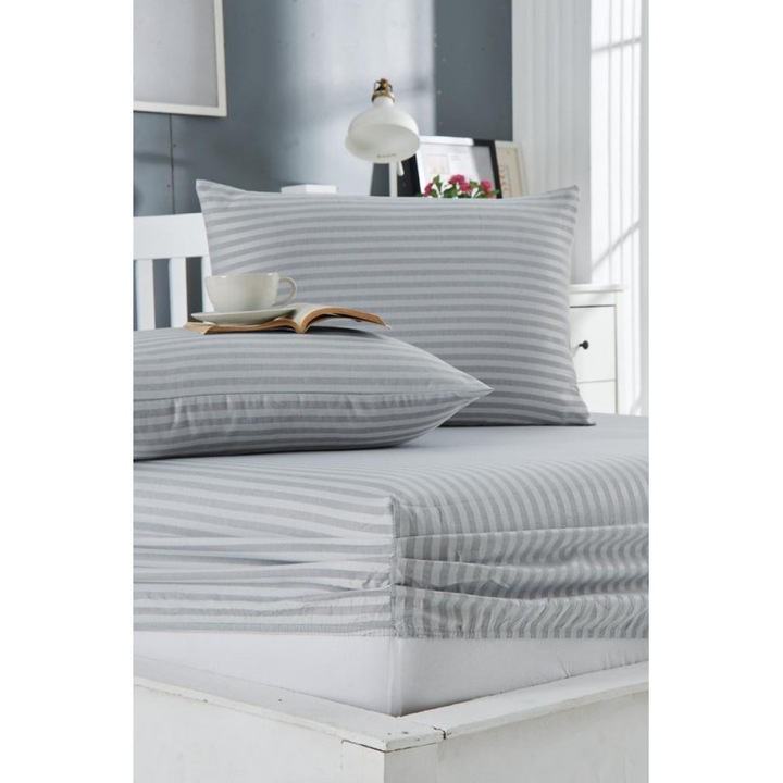 Cearsaf cu elastic si fata de perna Spalno Belio.bg Lejeritate si confort, dungi gri, 90/200