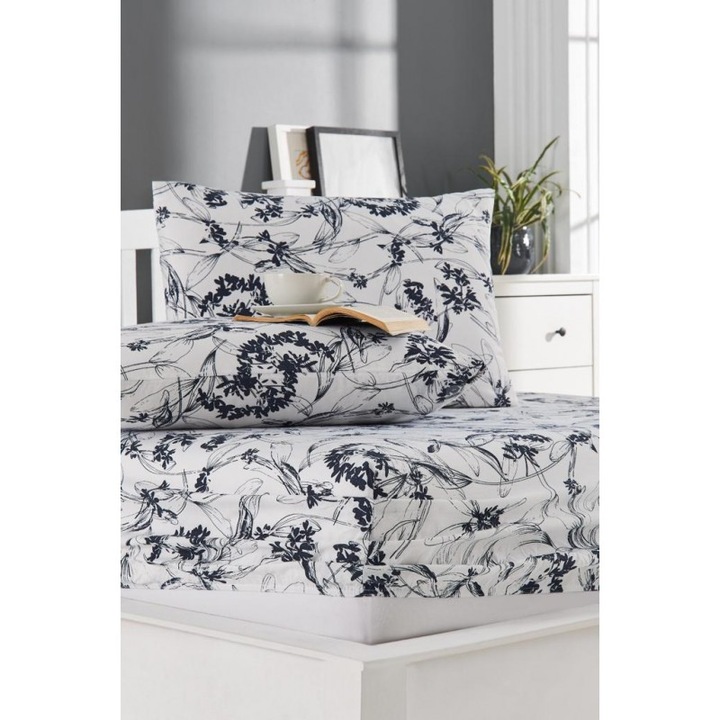 Cearsaf cu elastic si fata de perna Spalno Belio.bg Lejeritate si confort, alb si negru, 90/200