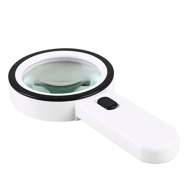 LED-es nagyító, ZOUN, 30x nagyítás, 80 mm-es objektívlencse-átmérő, 12 LED fényforrás, hordozható, olvasáshoz, megfigyeléshez, javításhoz alkalmas