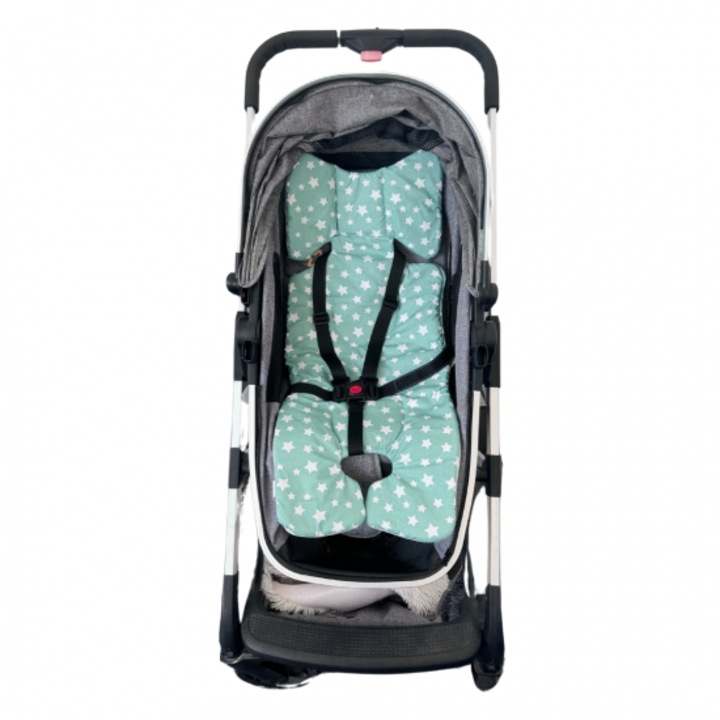 Covoras pentru carucior Kapinkata, Model Super, plasa 3D respirabila, stele Mint