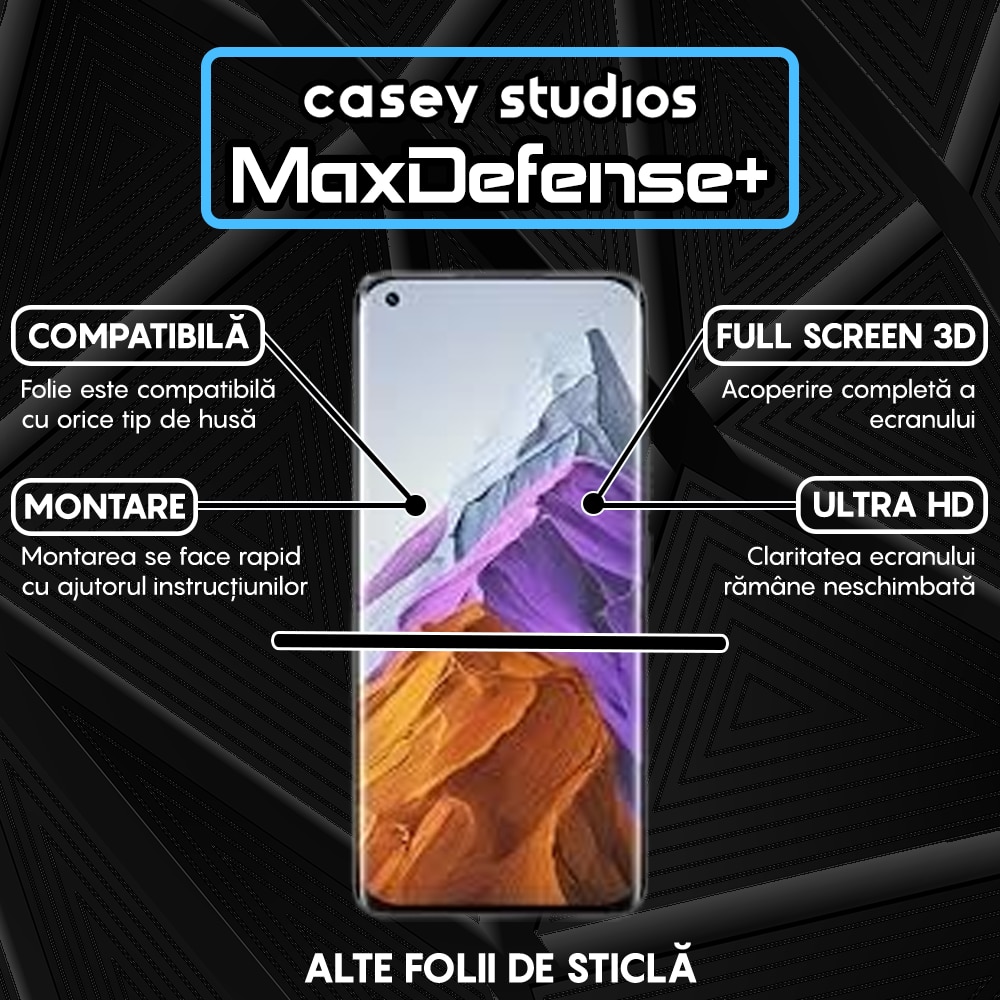 Folie Sticla CASEY STUDIOS™ compatibila cu Xiaomi Mi 11 / Mi 11 Pro / Mi 11 Ultra, Full Cover 3D, Full Glue, Ultra HD, Anti Zgarieturi, Anti Socuri, Margini Negre