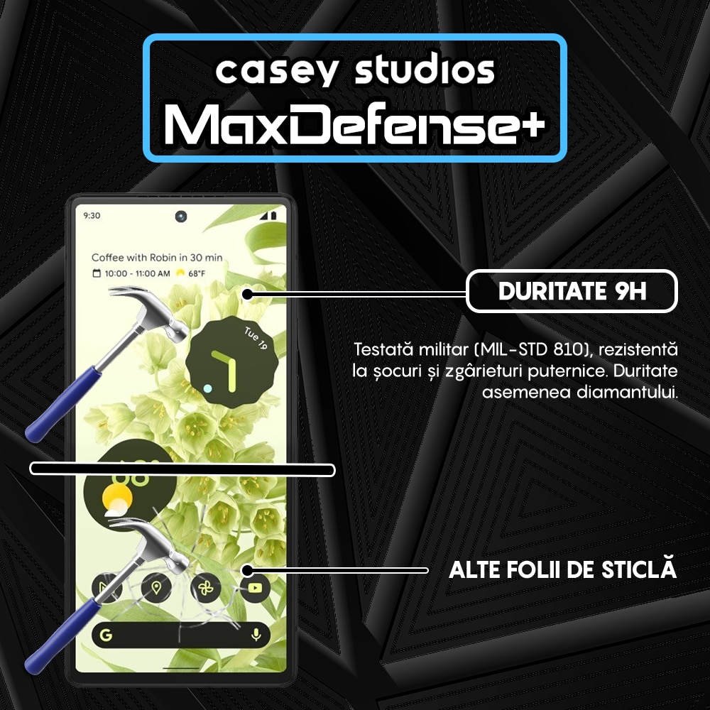 Folie Sticla CASEY STUDIOS™ compatibila cu Google Pixel 6, Full Cover 3D, Full Glue, Duritate Militara, Ultra HD, Anti Zgarieturi, Anti Socuri, Margini Negre
