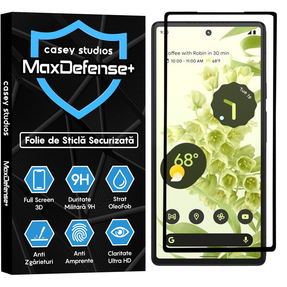 Folie Sticla CASEY STUDIOS™ compatibila cu Google Pixel 6, Full Cover 3D, Full Glue, Duritate Militara, Ultra HD, Anti Zgarieturi, Anti Socuri, Margini Negre