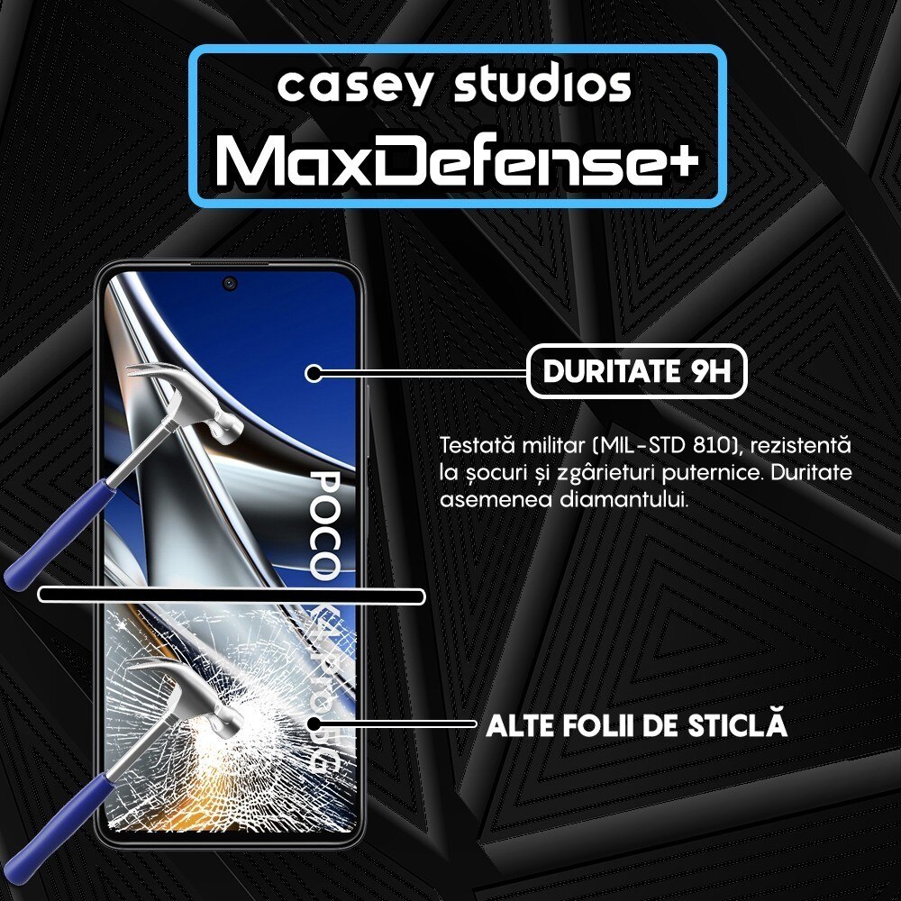 Folie Sticla CASEY STUDIOS™ compatibila cu Xiaomi Poco X4 Pro 5G / Redmi Note 11 Pro 4G / Redmi Note 11 Pro 5G / Redmi Note 11 Pro+ 5G, Full Cover 3D, Full Glue, Duritate Militara, Ultra HD, Anti Zgarieturi, Anti Socuri, Margini Negre