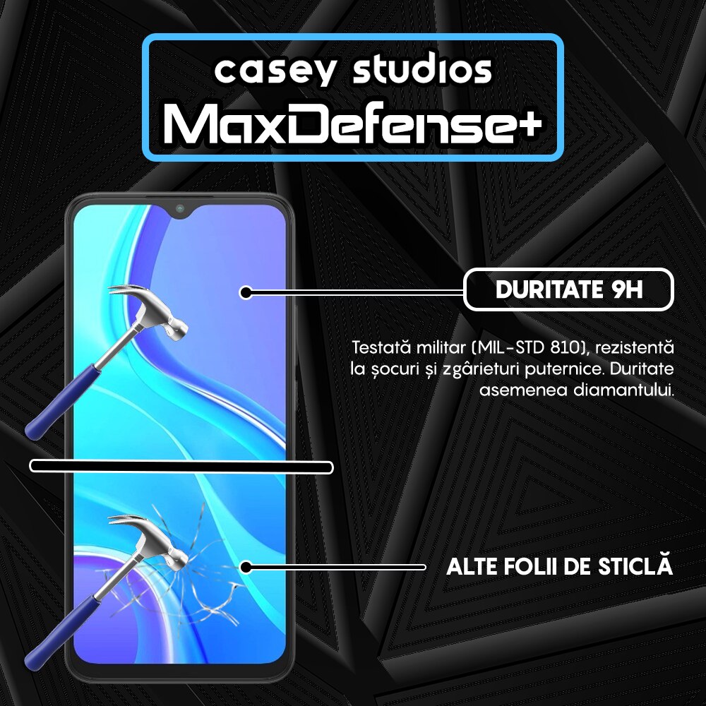 Folie Sticla CASEY STUDIOS™ compatibila cu Xiaomi Redmi 9, Full Cover 3D, Full Glue, Duritate Militara, Ultra HD, Anti Zgarieturi, Anti Socuri, Margini Negre