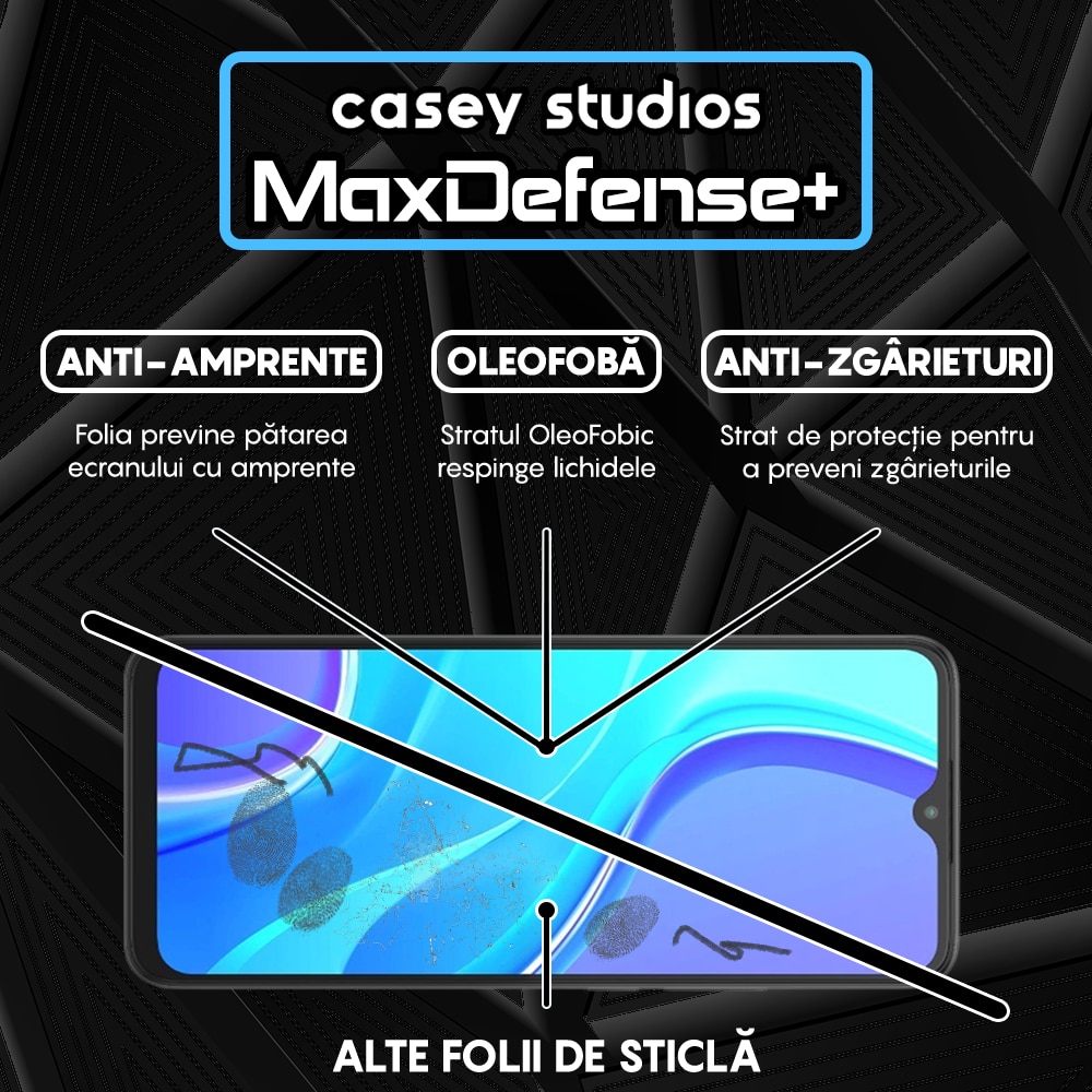 Folie Sticla CASEY STUDIOS™ compatibila cu Xiaomi Redmi 9, Full Cover 3D, Full Glue, Duritate Militara, Ultra HD, Anti Zgarieturi, Anti Socuri, Margini Negre