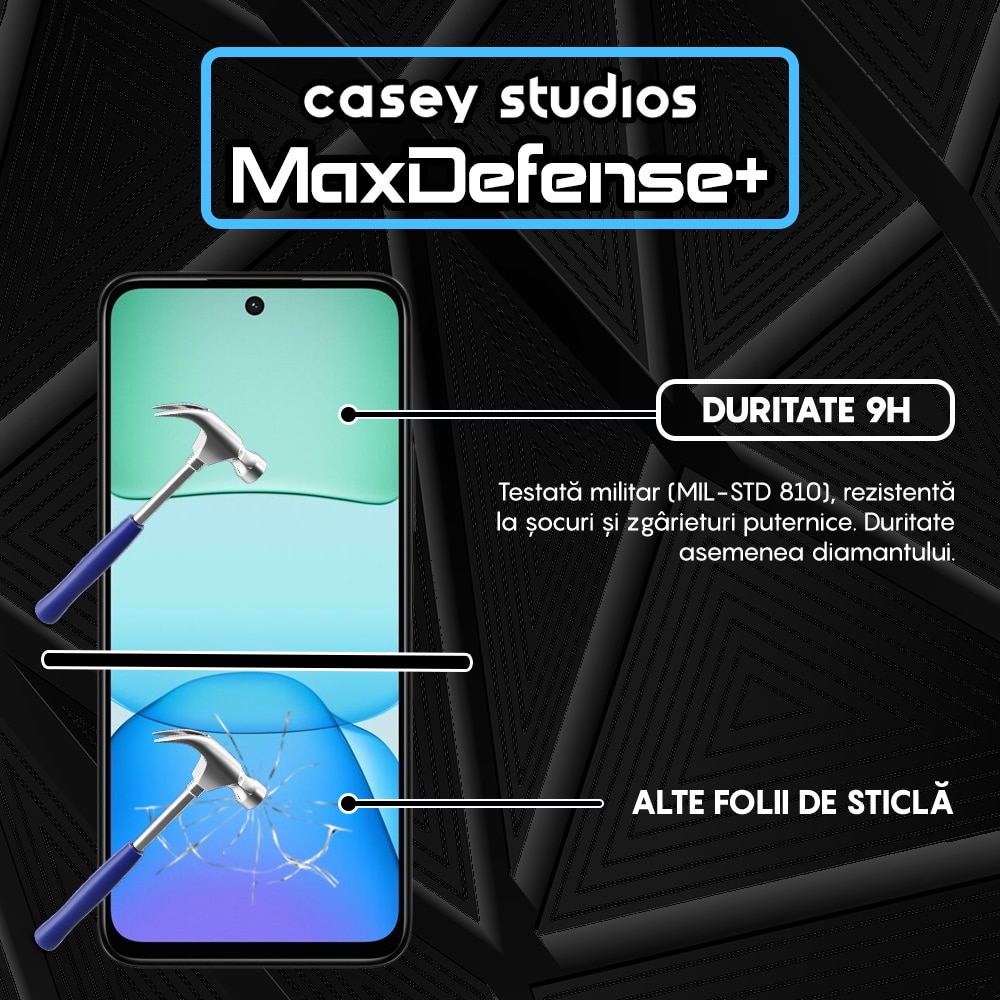 Folie Sticla CASEY STUDIOS™ compatibila cu Xiaomi Redmi 13, Full Cover 3D, Full Glue, Duritate Militara, Ultra HD, Anti Zgarieturi, Anti Amprente, Anti Socuri, Margini Negre